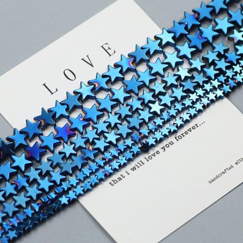Royal blue Star Plating Hematite beads Natural Stone Stars Spacer Loose beads for Jewelry Bracelet Making DIY 4 6 8 10mm 15
