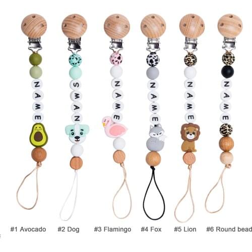 1pc Baby Pacifier Chain Personalized Leopard Beads Wooden Clip Teether Cartoon Animal Holder Chain Rodent Baby Teether Products