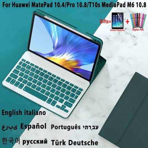 Keyboard Case For Huawei Matepad T10s T10 S 10.4 Pro 10.8 M6 Cover Pencil Holder Detachable Russian Spanish Korean Thai Keyboard