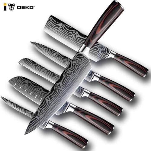 DEKO Kitchen Knives Set Boning Professional Chef Knives Sharp Stainless Steel Damascus Japanese 7CR17 440C High Carbon