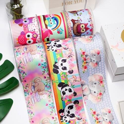 DIY Cartoon Panda Elephant Owl Printed Grosgrain Ribbon For Craft Supplies Sewing Accessories 5 Yards. 41947
