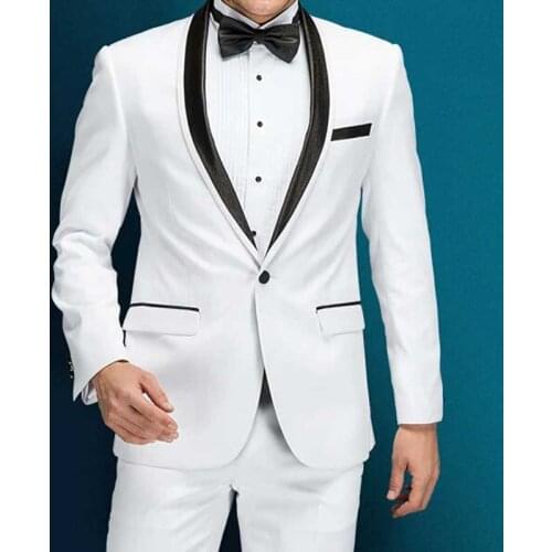 White Men Suits for Wedding Suit Black Shawl Lapel Groom Tuxedo 2Piece Coat Pants Slim Fit Terno Masculino Costume Mariage Homme