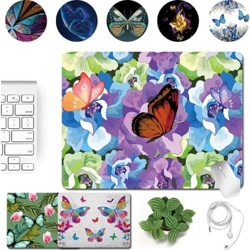 Home Office Computer Portable Mouse Mat Small 25x21cm Butterfly Pattern Print Series Antibacterial Smooth Gaming Mousepad