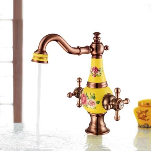 Basin Faucet Golden Dual Handle Faucet Single Hole Torneiras Para Banheiro Basin Mixer Tap Rose Gold Water Tap Llaves Para Lavab