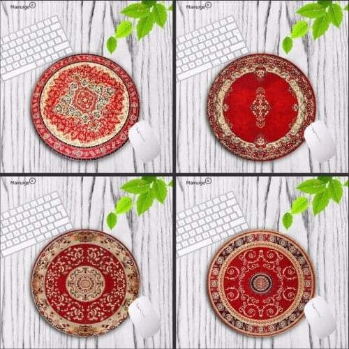 Mairuige Red Persian Carpet Style Round Mousepad Custom Mouse Mat Soft Gaming Mousemat Computer Games Speed Desk
