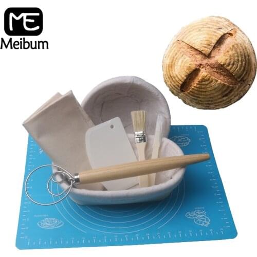 Meibum 8Pcs Bread Fermentation Rattan Basket Dough Knife Linen Stir Bar Baguette Banneton Brotform Proofing Proving Baskets