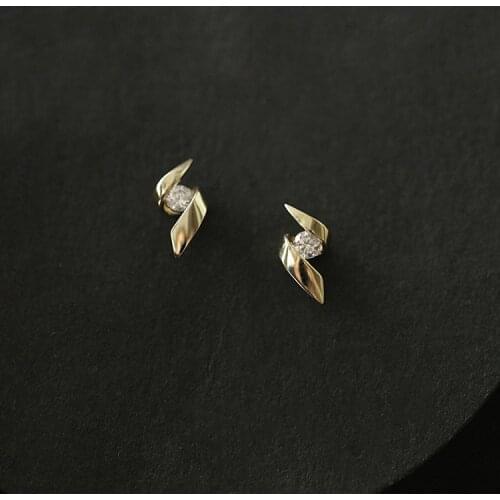 Cute Female Small Round Crystal Earrings Real 925 Sterling Silver Gold Stud Earrings For Women Dainty Geometry Wedding Earrings