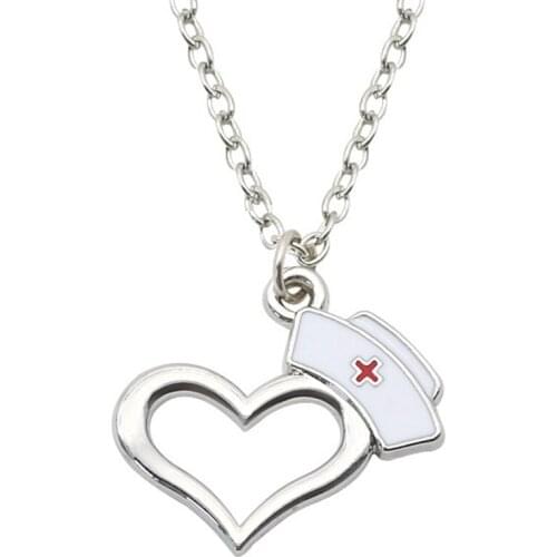 10pcs/Lot Fashion Jewelry Unisex Creative Nurse Doctor Stethoscope Love Heart Chains Necklace Dress Gifts for Hospital Women Men