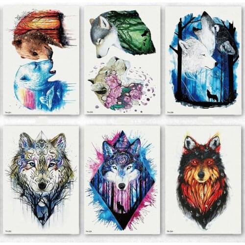 NEW Fashion Sexy Scary Wolf Head Waterproof Tattoo men Henna Flash Sexy Henna Temporary Tattoo 21X15 CM