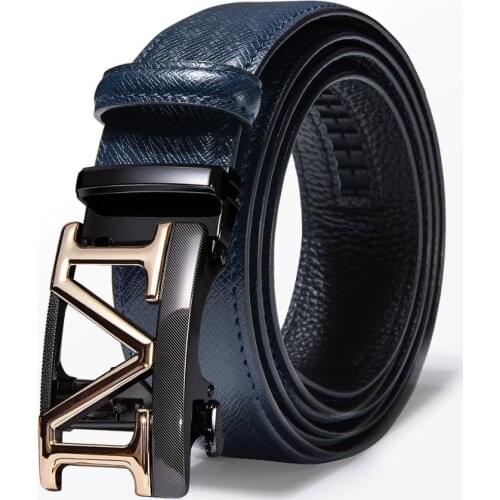 Fashion Design Men Blue Belt Automatic Buckle Leather luxury Cowhide Belt Male Alloy Buckle Belts For Men Barry.Wang GR-0058
