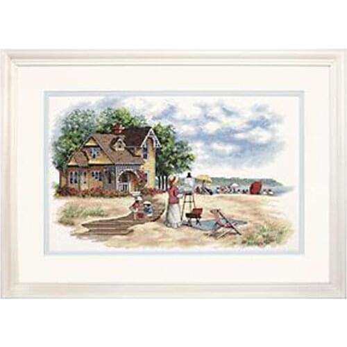 Top Quality Lovely Cute Counted Cross Stitch Kit Seaside Retreat Painter Artist and Wooden House dim 35177