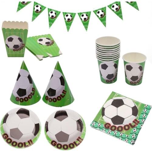 Soccer Football Kids Boy Birthday Party Decoration Cup Plate Napkin Banner Hat Straw Loot bag Tablecloth Party Supplies Set