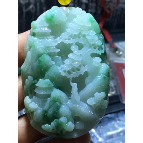 Natural Myanmar jade A HandCarved landscape jadeite jade green jade pendant jade necklace pendants jewelry necklaces