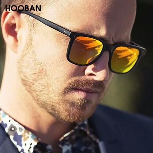 HOOBAN Vintage Square Men Sunglasses Classic Black Driving Sun Glasses Male Luxury Shade Mirror Eyewear UV400