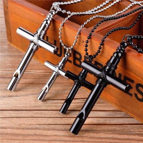 Whistle Necklace Cross Pendant Hell Girl Anime Jewelry Gothic Alloy Black Silver Color Metal Gift For Teenager Boy Girl Hot