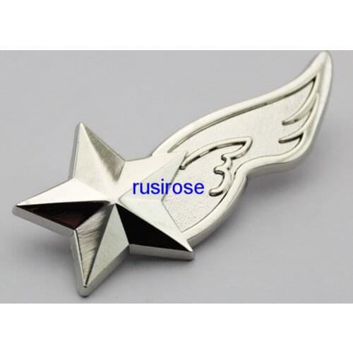 Personalized Silver injured angel wings five-pointed star badge brooch made to order