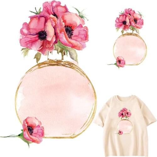 Pink Perfume Bottle Iron-On Transfer For Clothing DIY Washable T-Shirt Heat Transfer Thermal Stickers Fashion Patches On Clothes