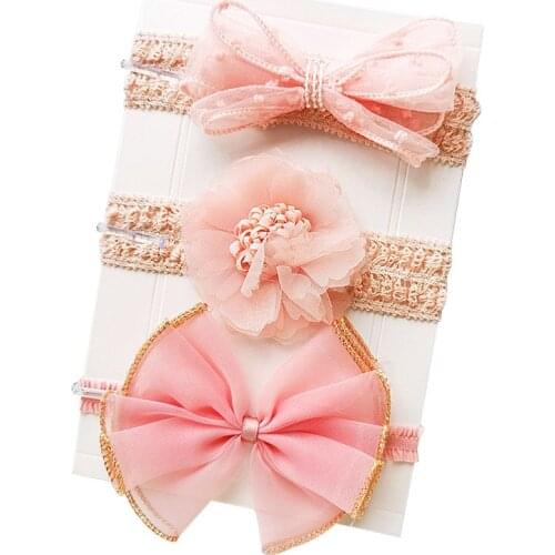 3Pcs/Set Princess Baby Girl Headbands Pink Lace Flower Cute Bows Crown Pompom Newborn Headband Girls Birthday Hair Accessories