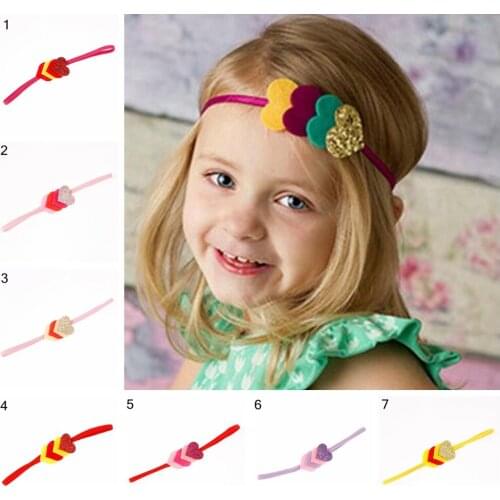 Yundfly Girls Four Love Heart Elastic Headband Children Gold Felt Peach Heart Hair Band Cloth Baby Accessories Headdress