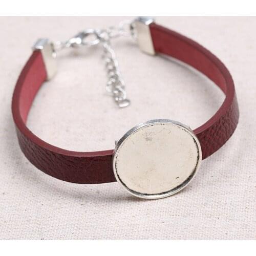 Reidgaller 5pcs fit 25mm blank cabochon bracelet base settings faux leather bangle bezel trays diy jewelry findings