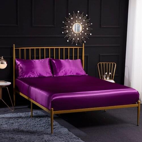 Luxury Queen King Size Bedding Set Satin Silk Fitted Sheet with Pillowcases Bed Mattress Protector Cover Twin Queen Bedclothes