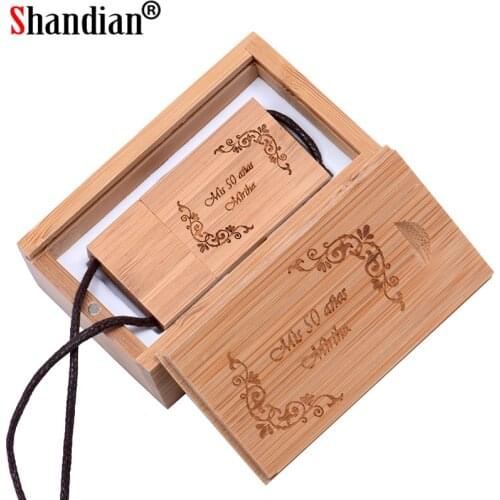 SHANDIAN Nutural Wooden USB Flash Drive Lanyard wood pendrive 8GB 16GB 32GB Pen Drive Memory Stick U Disk free custom logo