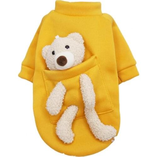 Net Red Pocket Bear Dog Sweater Lovely Solid Color Stripes Pattern Winter Two-leg Soft Texture Plush Small Dog Warm Pet Clothes