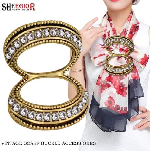 Vintage Bowknot Scarf Buckle Brooches for Women Accessories Lovely Fashion Custom Shawl Clip Ring Silk Scarf Brooch Friend Gift