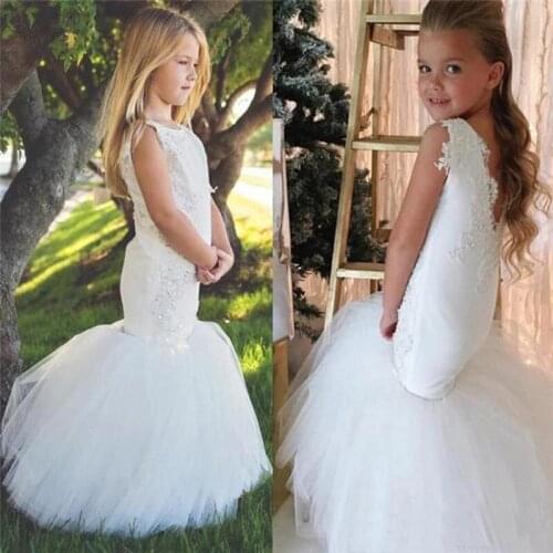 Vintage Backless Lace Applique Mermaid Flower Girls Dress For Wedding Girls Mermaid Dress Girls White Mermaid Photography Dress