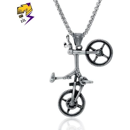 Vintage Bike Necklaces for Men Women Stainless Steel Antique Silver Bicycle Pendant Long Chains Necklaces Freestyle BMX Jewelry
