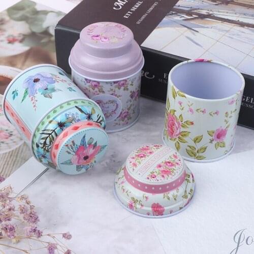 Vintage Style Print Flower Series Metal Tea Box Cute Tin Box Round Home Storage Case Iron Candy Container Gift