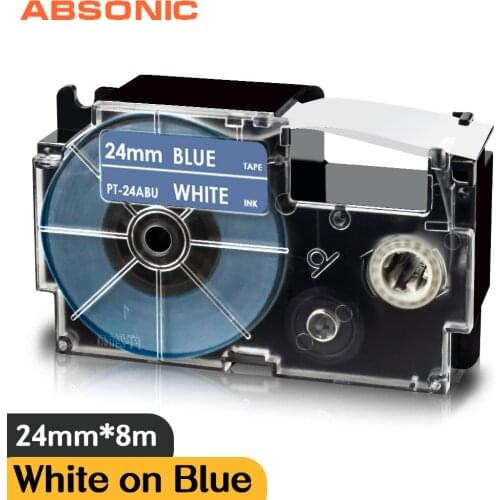 XR-24ABU White on Blue 24mm Label for Casio XR-24WE XR24X Printer Ribbon Compatible for Casio Printer KL-H50 KL-H75 KL-G2 KL-T70