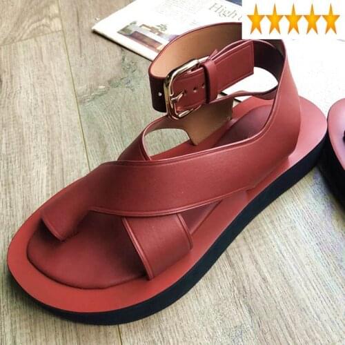 Street Women Casual High Flip Flops 2021 New Summer Shoes Ankle Strap Leather Platform Sandals Vintage Gladiator