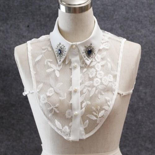 Women Rhinestone Lace Embroidery Shirt False Collar Detachable Fake Necklace