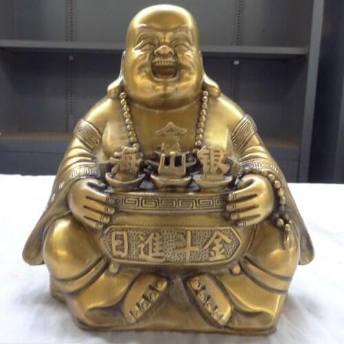 Zhmui88006259++8" Chinese Brass Buddhism Wealth YuanBao Happy Laughing Maitreya Buddha Statue