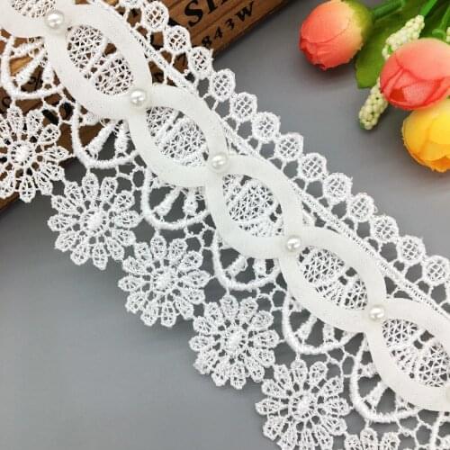 1 Yd White Embroidered Pearl Flower Lace trims Ribbon for Garments Hometexile Curtain Wedding Dress Decoration DIY Accessories