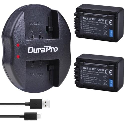 2pc VW-VBT190 VW VBT190 VBT380 Battery + USB Dual Charger for Panasonic HC-V180GK,HC-WX970GK,HC-V800GK,HC-W580GK,VX11GK Camera