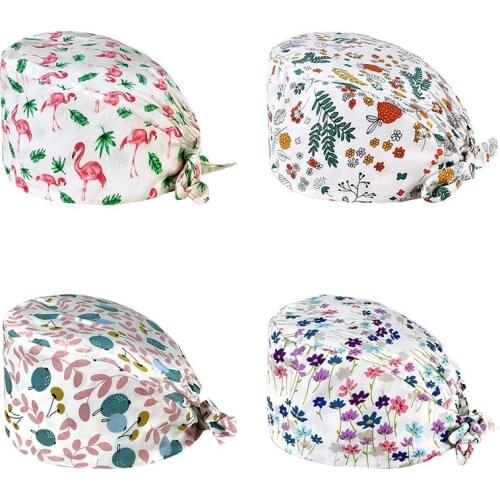 2021 Fashion Multicolor Nurse Scrub Cap Adjustable Bandage Turban New Scrub Nurse Hat Surgicals Cap Floral Bouffant Cap