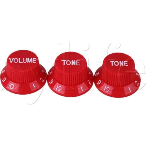3pcs Red Plastic Guitar Bell Hat Knobs 5.5mm Dia Hole w/ White Numbers 1V 2T