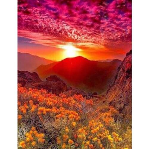 5D DIY Diamond Painting Square/Round Diamond Landscape Painting Red Sky Picture Cross Stitch Embroidery Decoration Art WG3011