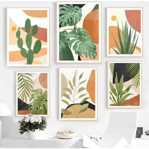 Boho Cactus Monstera Palm Leaf Abstract Wall Art Canvas Painting Nordic Posters And Prints Wall Pictures For Living Room Decor