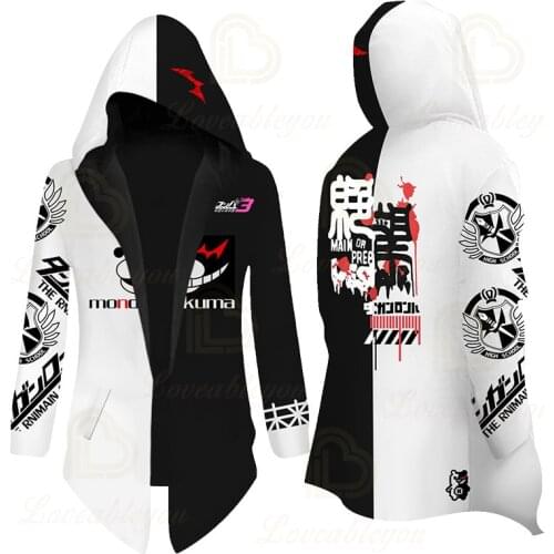 Anime Danganronpa Monokuma Cosplay Costume Unisex Overcoat Black White Bear Long Sleeve Coat Jacket Men Women
