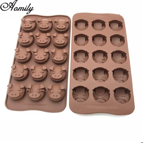 Aomily 15 Holes Cute Multi Pig Shaped Silicone Chocolate Cookies Cake Mold Silicone Soap Candy Fondant Chocolate Kitchen Mould