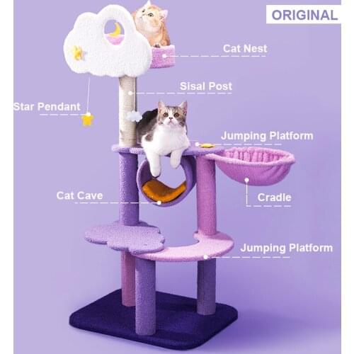 Free Shipping Violet Cat Tree House Basics Cat Condo Tree Tower Cat Climbing with Hammock Bed Scratching Post Jumping platform
