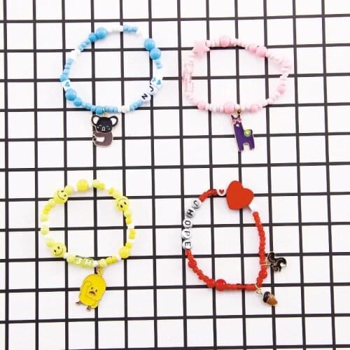 Kpop Bangtan Boys Bracelet Beads Letter Rope Cartoon AnimalsJK V SUGA JIMIN RM JIN J-HOPE anklet elastic rope fashion jewelry