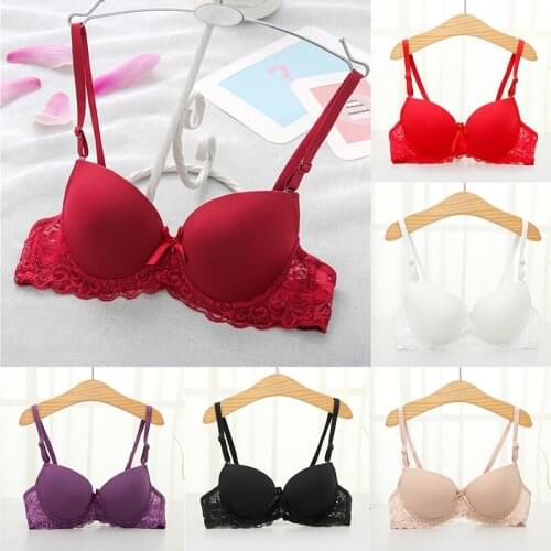Super Push Up Bra for Small Breast Young Girl Lady Sexy Bra Fashion Women Support Chest Lovely Lace Gather Bra Red Purple Black