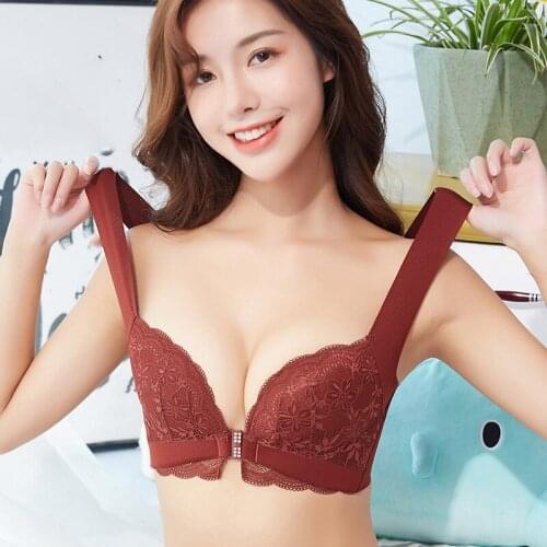 New No Rim Thin Front Buckle Sexy Lace Flower Breast Women Sleep Bras Plus Size 52DE Womens Underwear Bralette