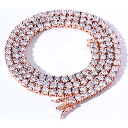 BWAVKE 3mm 4mm 5mm 1 Row Tennis Chain Zircon Necklace Hip Hop Jewelry Gold Color Copper Material Men Rock Link 18inch 20inch