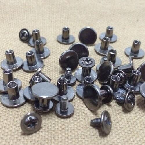 100Sets 10X7MM Black Round Flat Spikes Metal Flat Studs Rivets Screwback Spots Cone Leather Craft Spikes Fit For DIY Making
