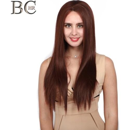 BCHR Long Straight Synthetic 13*2 Lace Front Wig Red Wine Color Wig Middle Part Natural Hairline For Women